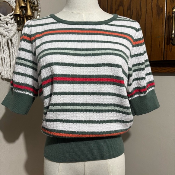 Liz Claiborne Tops - Vintage Striped Knit Short Sleeve Sweater Size Medium Liz Claiborne
